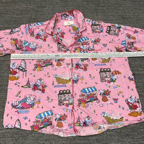 Anthropologie Print Fresh Pajamas Women 1X Pink Parisian Poodle Dog Flower Vespa - Picture 6 of 15